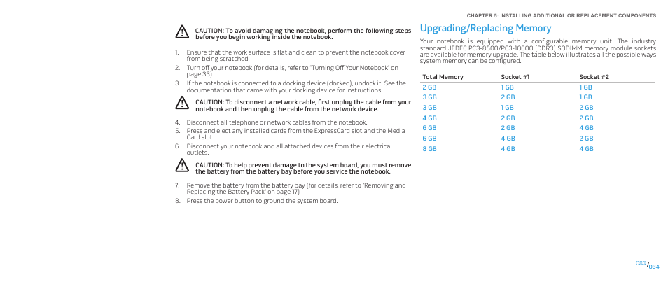 Upgrading/replacing memory | Dell Alienware M17x (Mid 2009) User Manual | Page 34 / 92