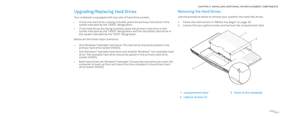 Upgrading/replacing hard drives, Removing the hard drives | Dell Alienware M17x (Mid 2009) User Manual | Page 37 / 92