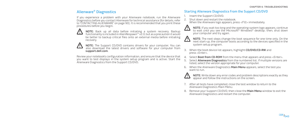 Alienware, Diagnostics | Dell Alienware M17x (Mid 2009) User Manual | Page 43 / 92