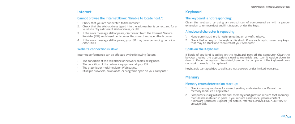 Keyboard, Internet | Dell Alienware M17x (Mid 2009) User Manual | Page 47 / 92
