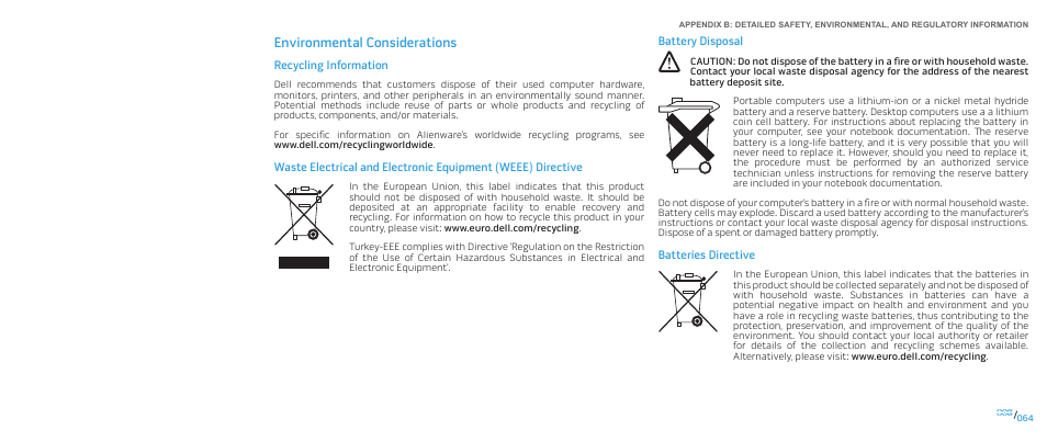 Environmental considerations | Dell Alienware M17x (Mid 2009) User Manual | Page 64 / 92