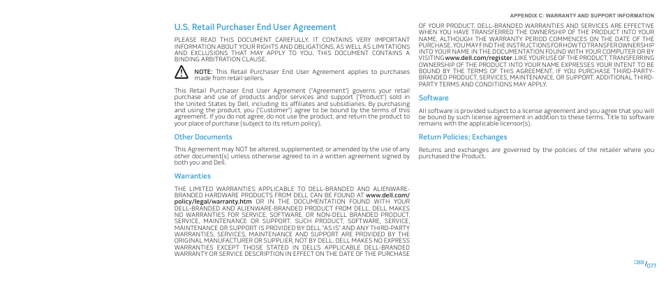 U.s. retail purchaser end user agreement | Dell Alienware M17x (Mid 2009) User Manual | Page 77 / 92