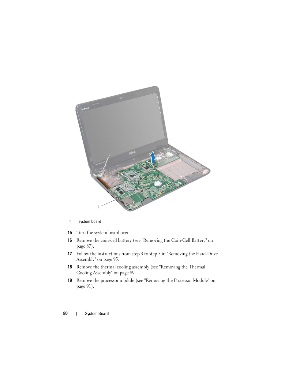 15 turn the system board over | Dell Inspiron M411R (Mid 2011) User Manual | Page 80 / 106