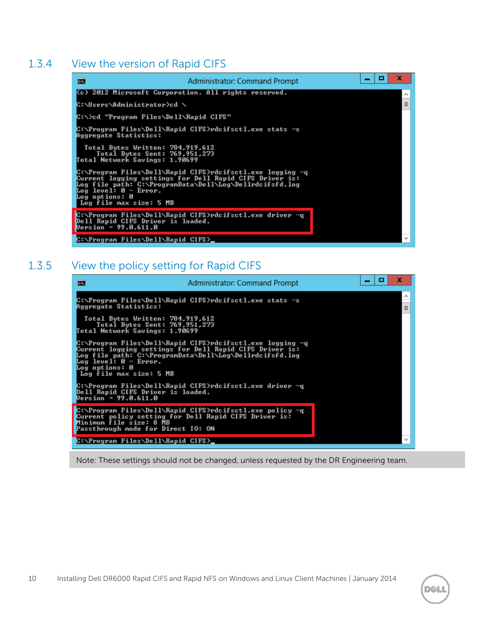 4 view the version of rapid cifs, 5 view the policy setting for rapid cifs, View the version of rapid cifs | View the policy setting for rapid cifs | Dell PowerVault DR6000 User Manual | Page 10 / 15