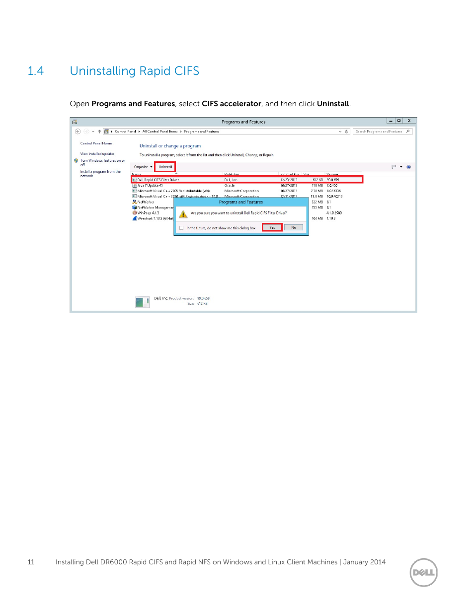 4 uninstalling rapid cifs, Uninstalling rapid cifs | Dell PowerVault DR6000 User Manual | Page 11 / 15