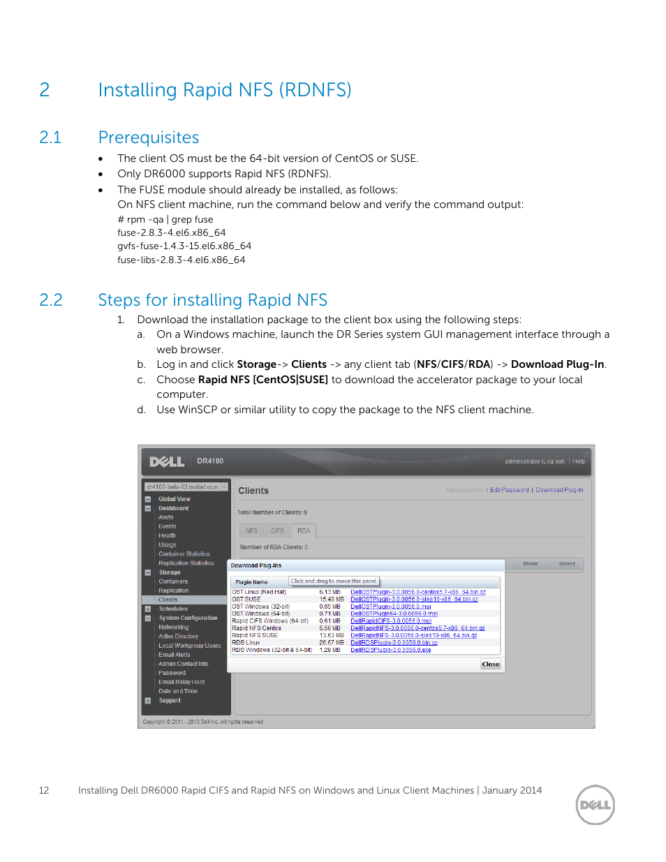 2 installing rapid nfs (rdnfs), 1 prerequisites, 2 steps for installing rapid nfs | Installing rapid nfs (rdnfs), Prerequisites, Steps for installing rapid nfs, 2installing rapid nfs (rdnfs) | Dell PowerVault DR6000 User Manual | Page 12 / 15