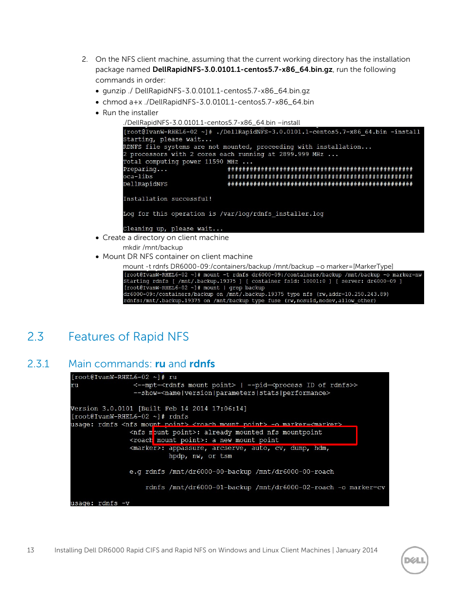 3 features of rapid nfs, 1 main commands: ru and rdnfs, Features of rapid nfs | Main commands: ru and rdnfs | Dell PowerVault DR6000 User Manual | Page 13 / 15