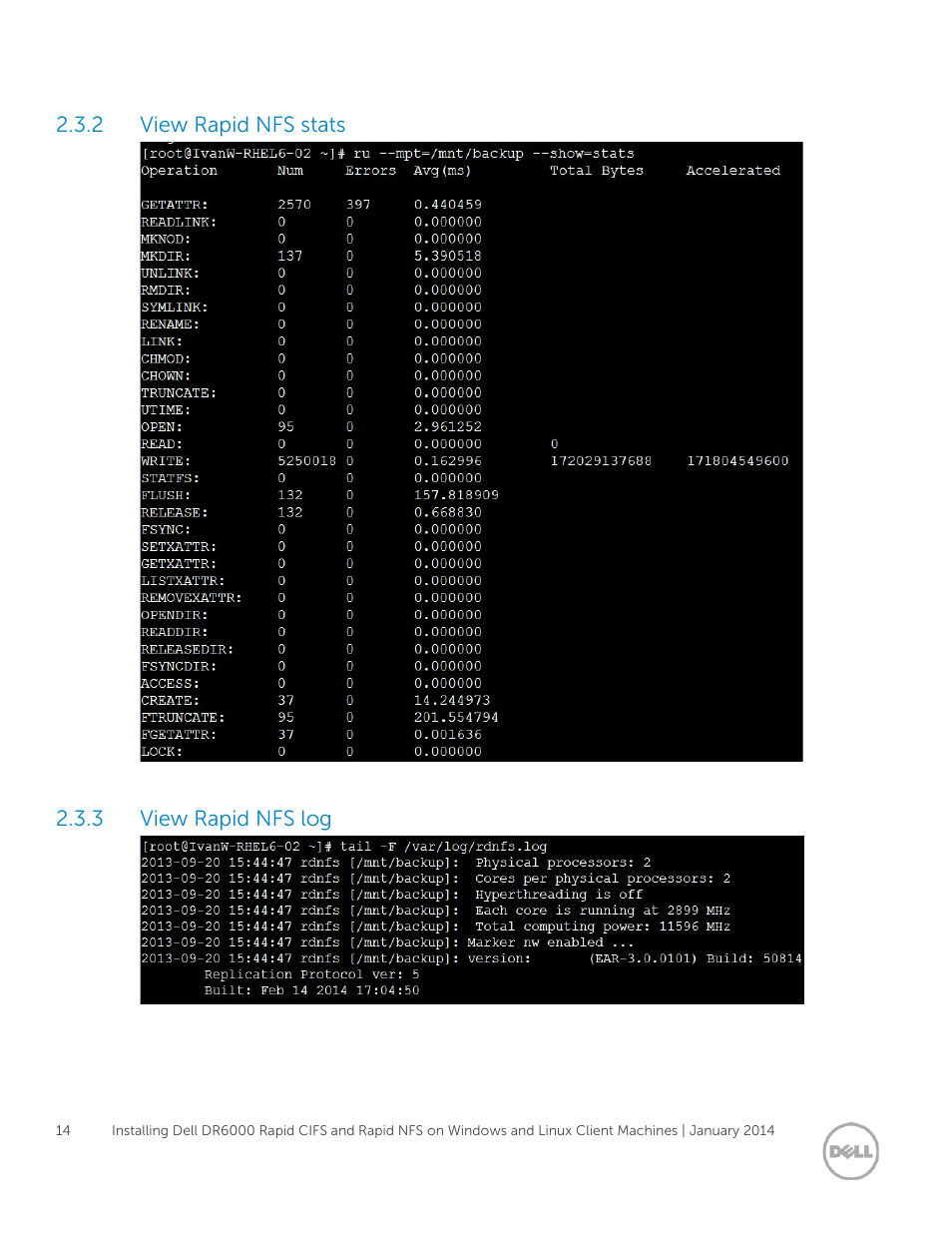 2 view rapid nfs stats, 3 view rapid nfs log, View rapid nfs stats | View rapid nfs log | Dell PowerVault DR6000 User Manual | Page 14 / 15