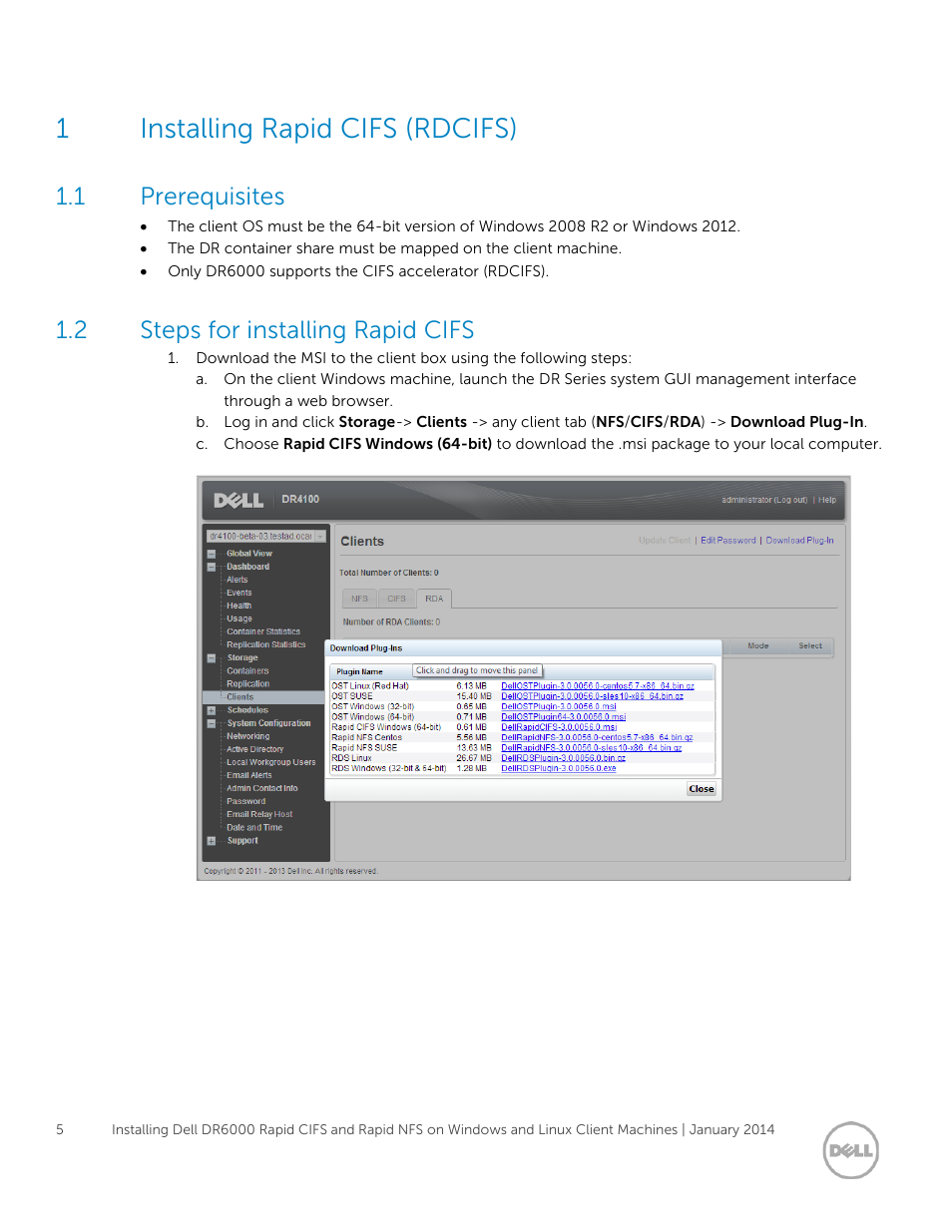 1 installing rapid cifs (rdcifs), 1 prerequisites, 2 steps for installing rapid cifs | Installing rapid cifs (rdcifs), Prerequisites, Steps for installing rapid cifs, 1installing rapid cifs (rdcifs) | Dell PowerVault DR6000 User Manual | Page 5 / 15