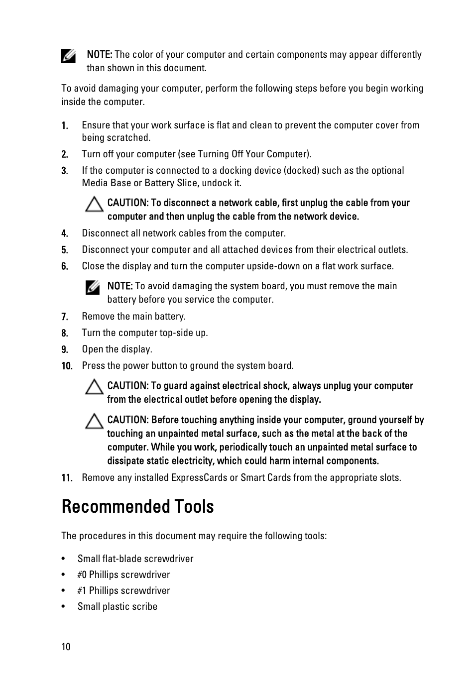 Recommended tools | Dell Latitude XT3 (Mid 2011) User Manual | Page 10 / 147