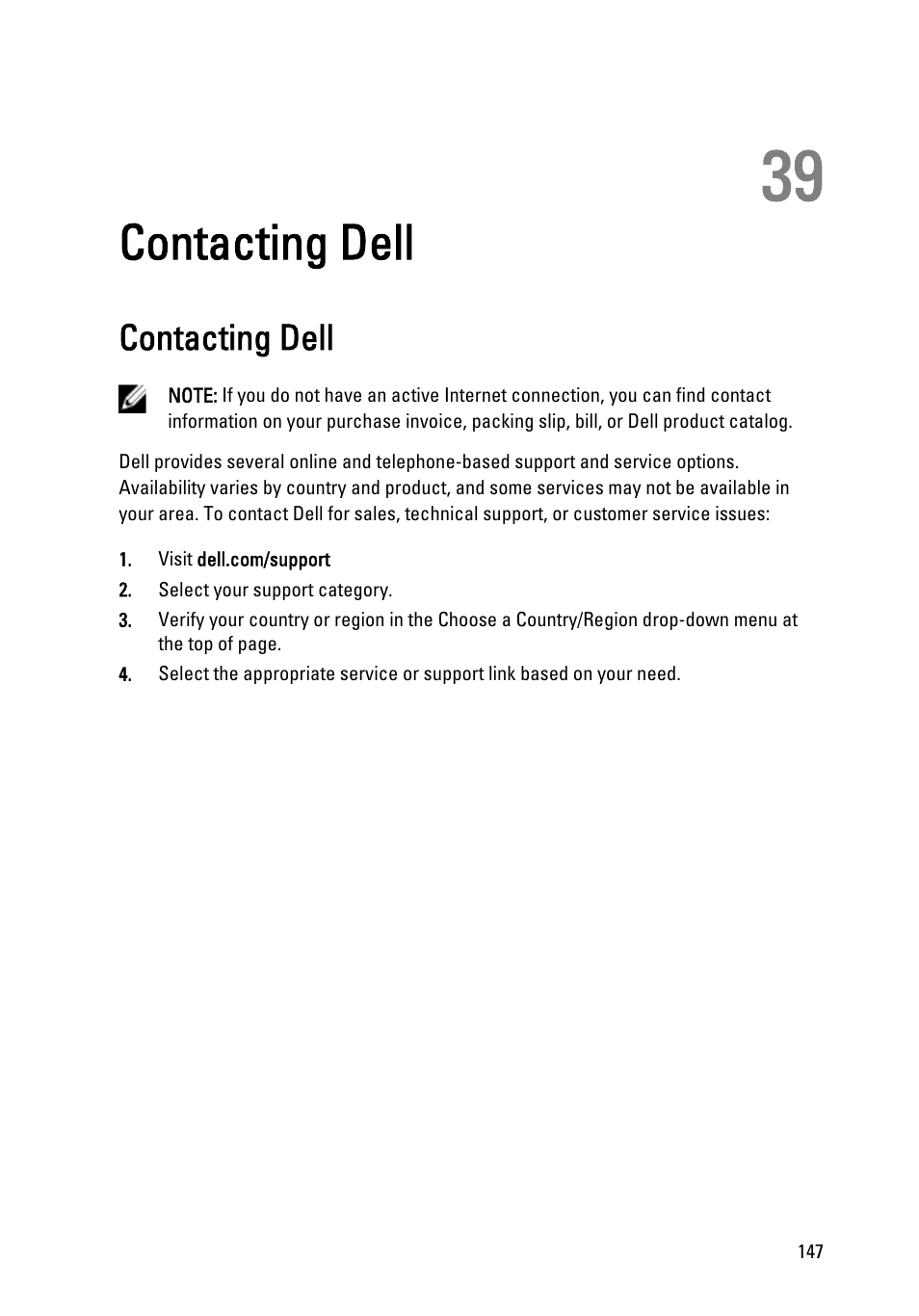 Contacting dell, 39 contacting dell | Dell Latitude XT3 (Mid 2011) User Manual | Page 147 / 147