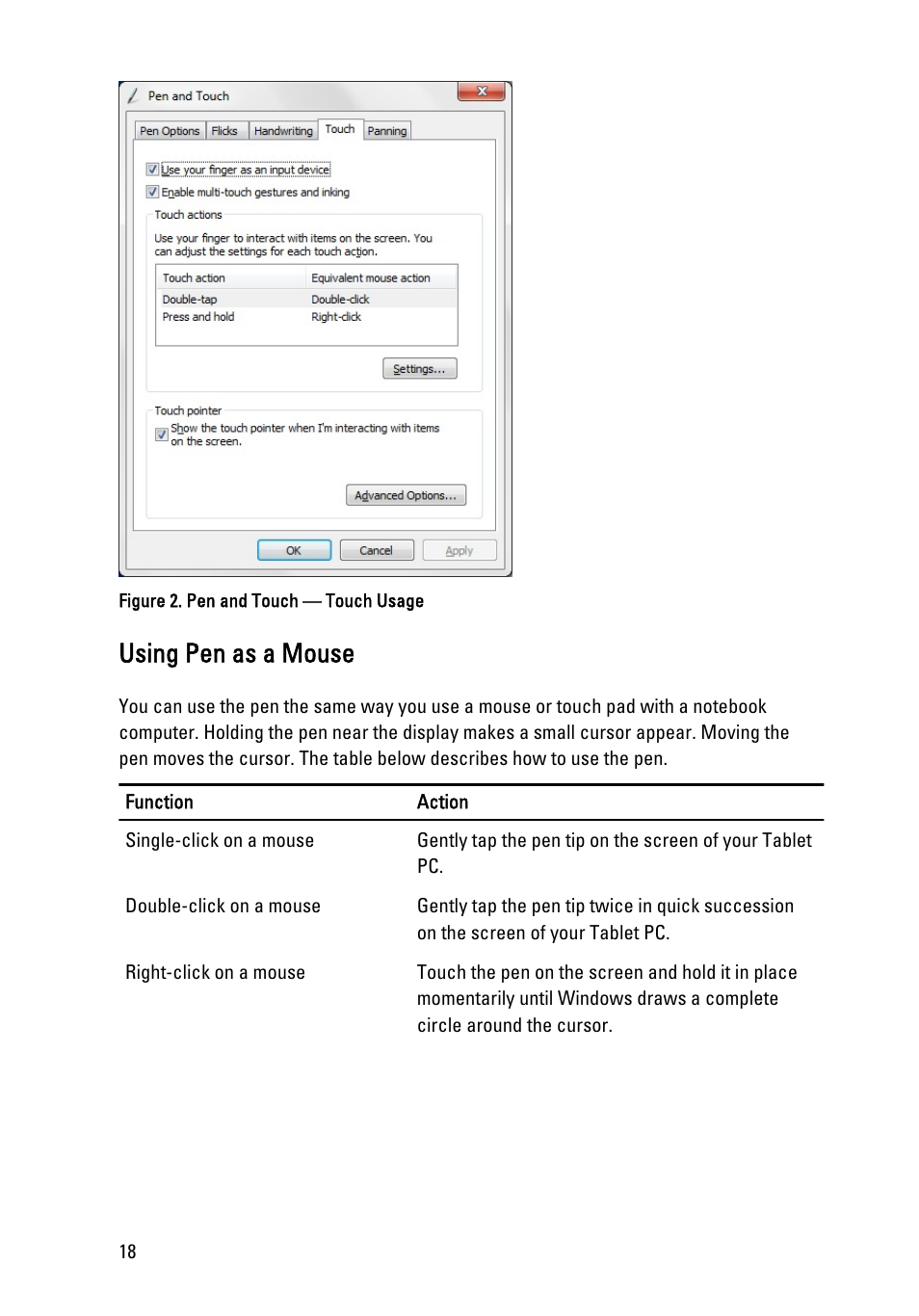 Using pen as a mouse | Dell Latitude XT3 (Mid 2011) User Manual | Page 18 / 147