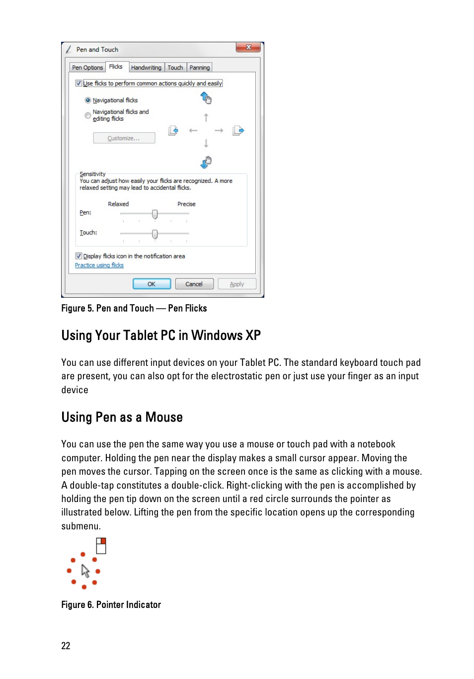 Using your tablet pc in windows xp, Using pen as a mouse | Dell Latitude XT3 (Mid 2011) User Manual | Page 22 / 147