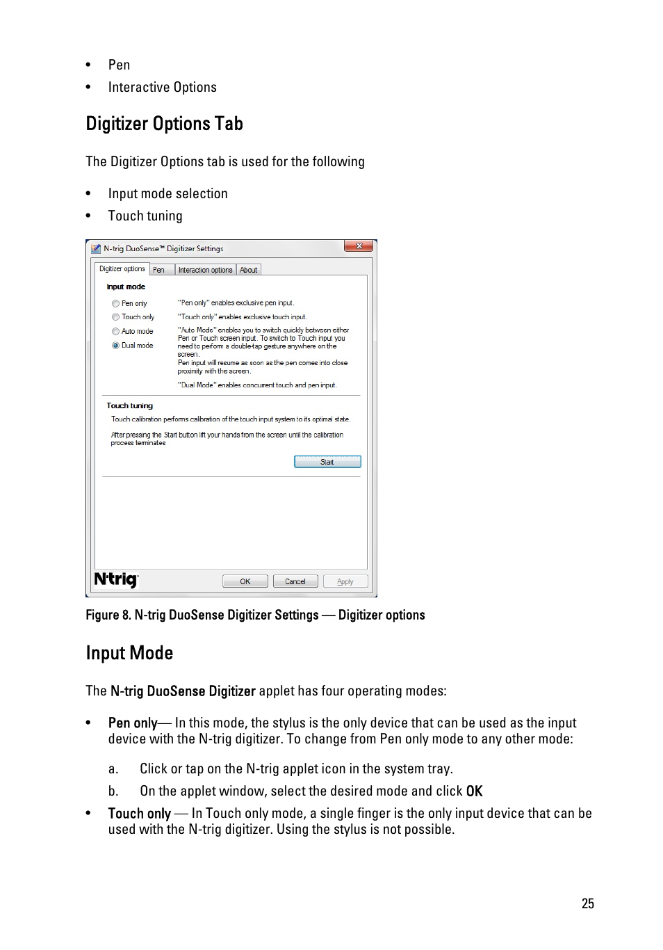 Digitizer options tab, Input mode | Dell Latitude XT3 (Mid 2011) User Manual | Page 25 / 147
