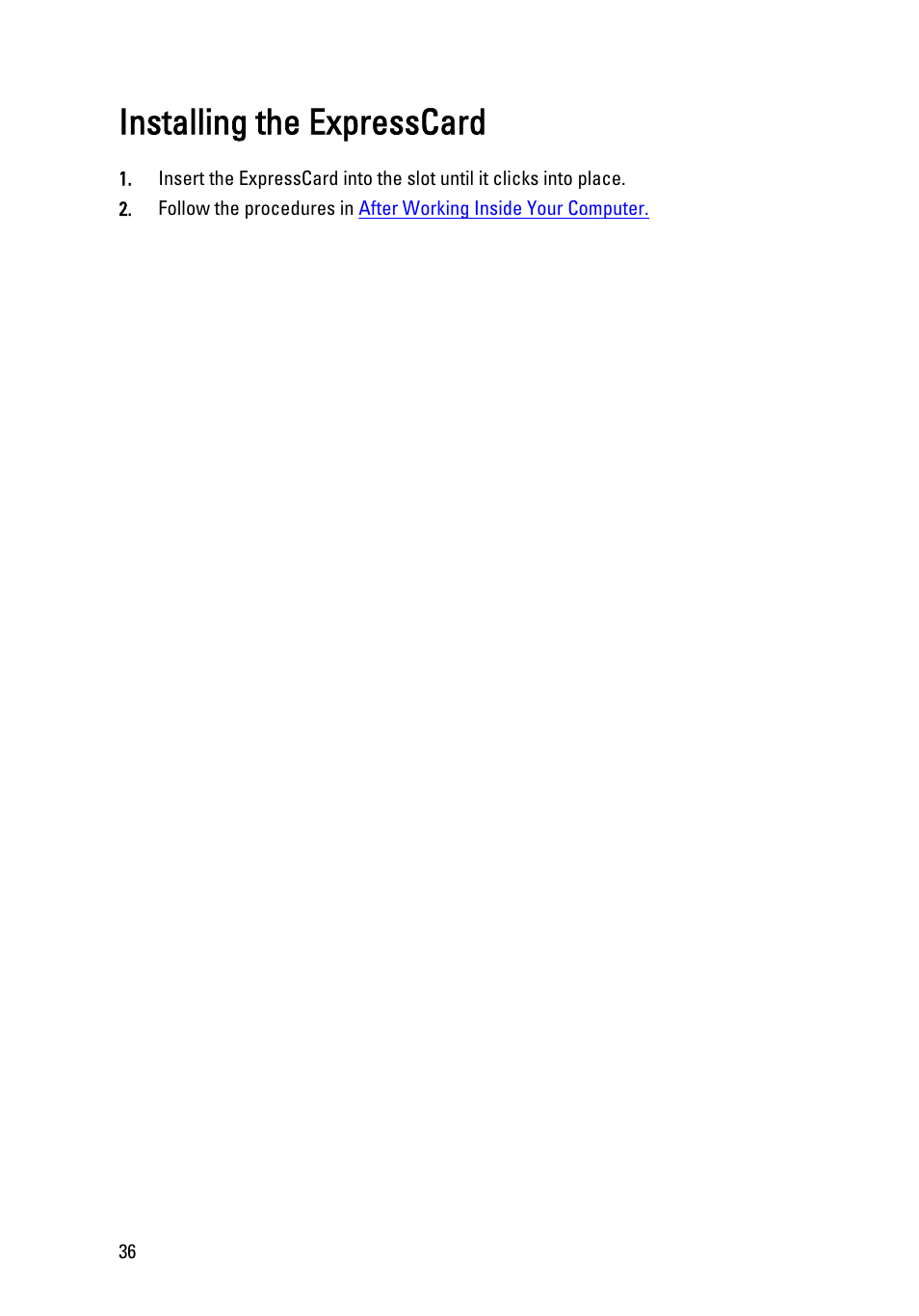 Installing the expresscard | Dell Latitude XT3 (Mid 2011) User Manual | Page 36 / 147