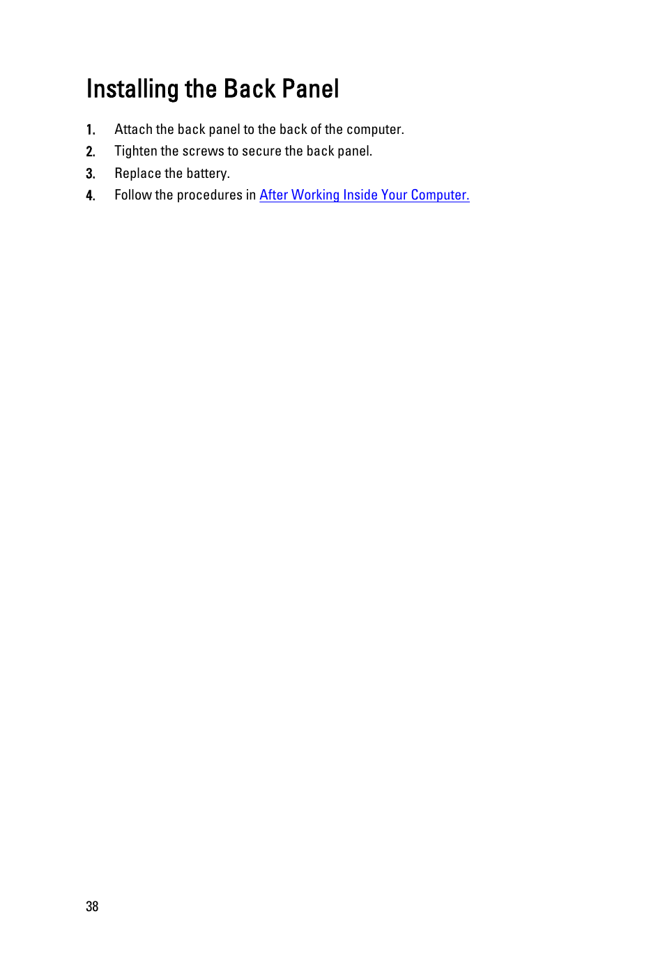 Installing the back panel | Dell Latitude XT3 (Mid 2011) User Manual | Page 38 / 147