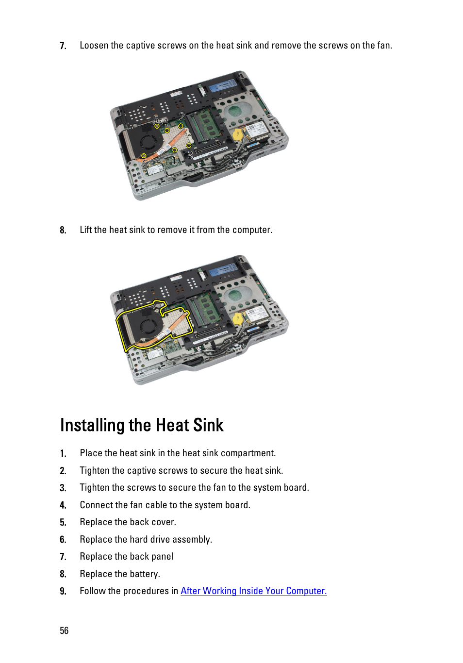 Installing the heat sink | Dell Latitude XT3 (Mid 2011) User Manual | Page 56 / 147