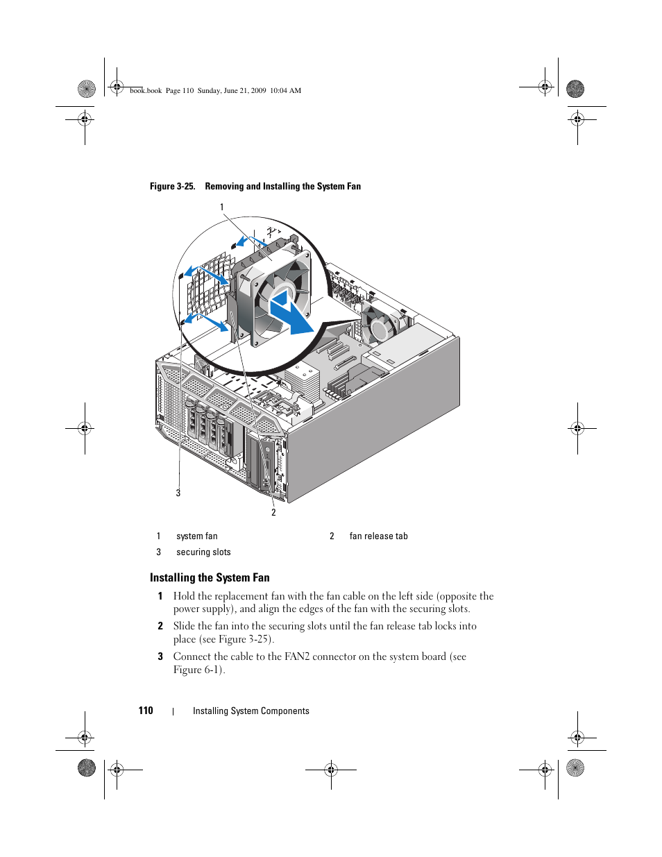 Installing the system fan | Dell PowerEdge T300 User Manual | Page 110 / 194