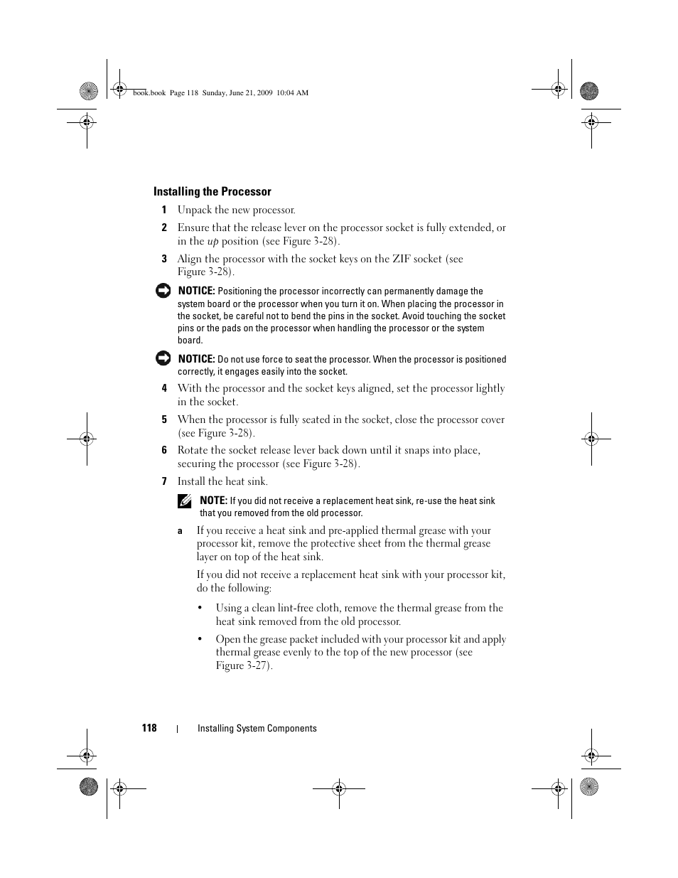 Installing the processor | Dell PowerEdge T300 User Manual | Page 118 / 194