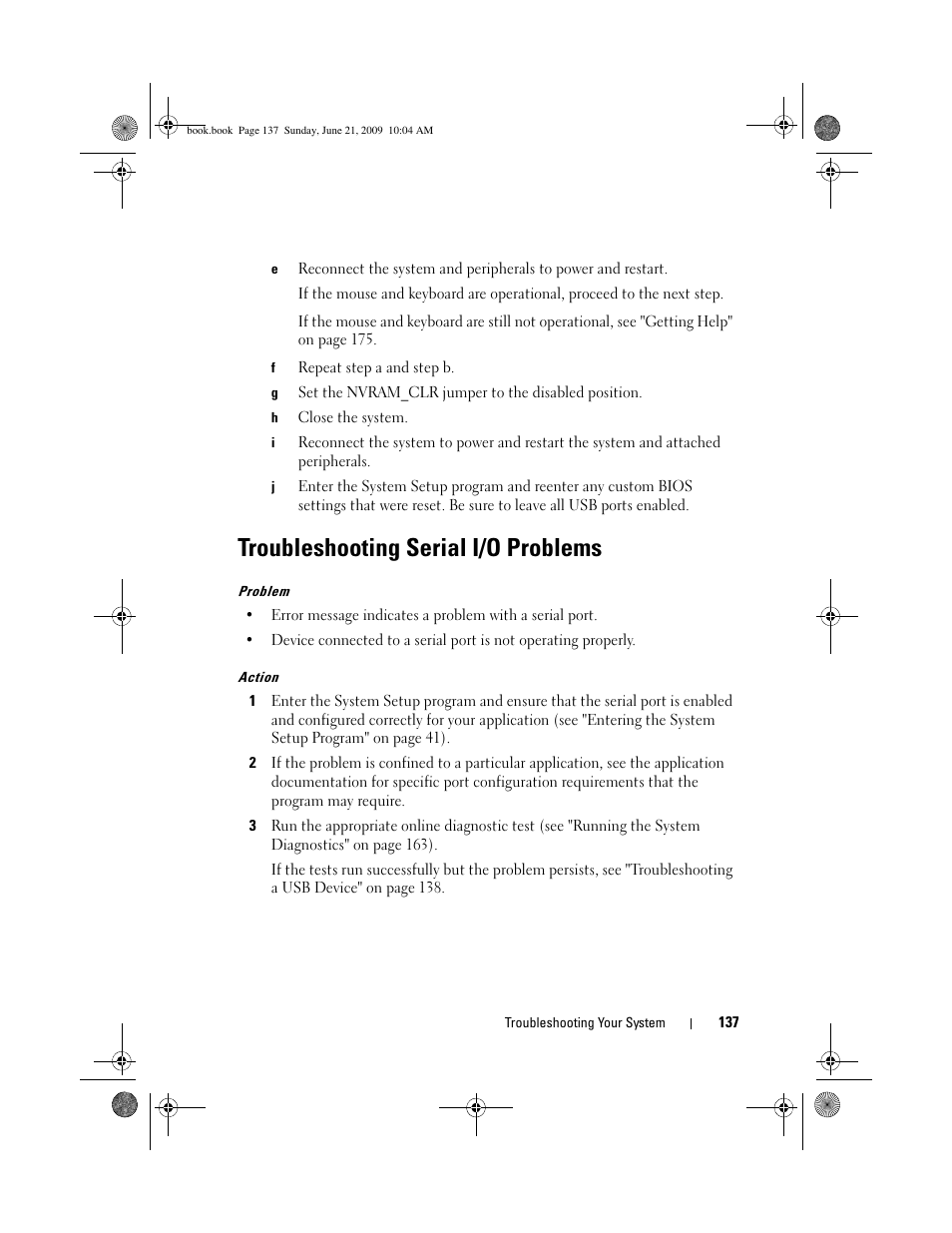 Troubleshooting serial i/o problems | Dell PowerEdge T300 User Manual | Page 137 / 194