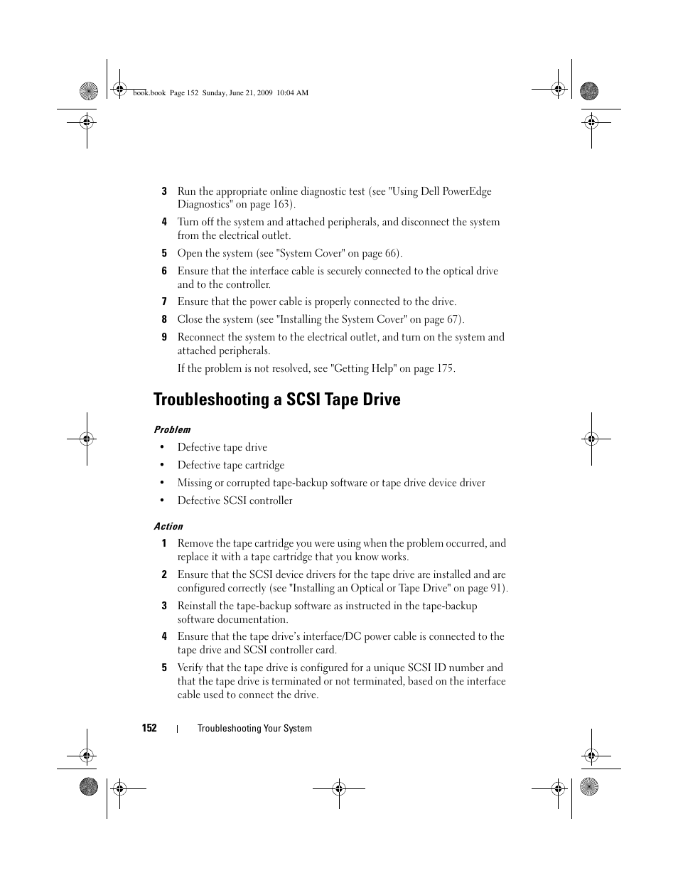 Troubleshooting a scsi tape drive | Dell PowerEdge T300 User Manual | Page 152 / 194
