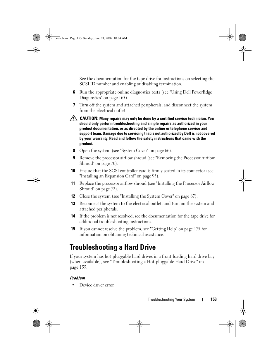 Troubleshooting a hard drive | Dell PowerEdge T300 User Manual | Page 153 / 194