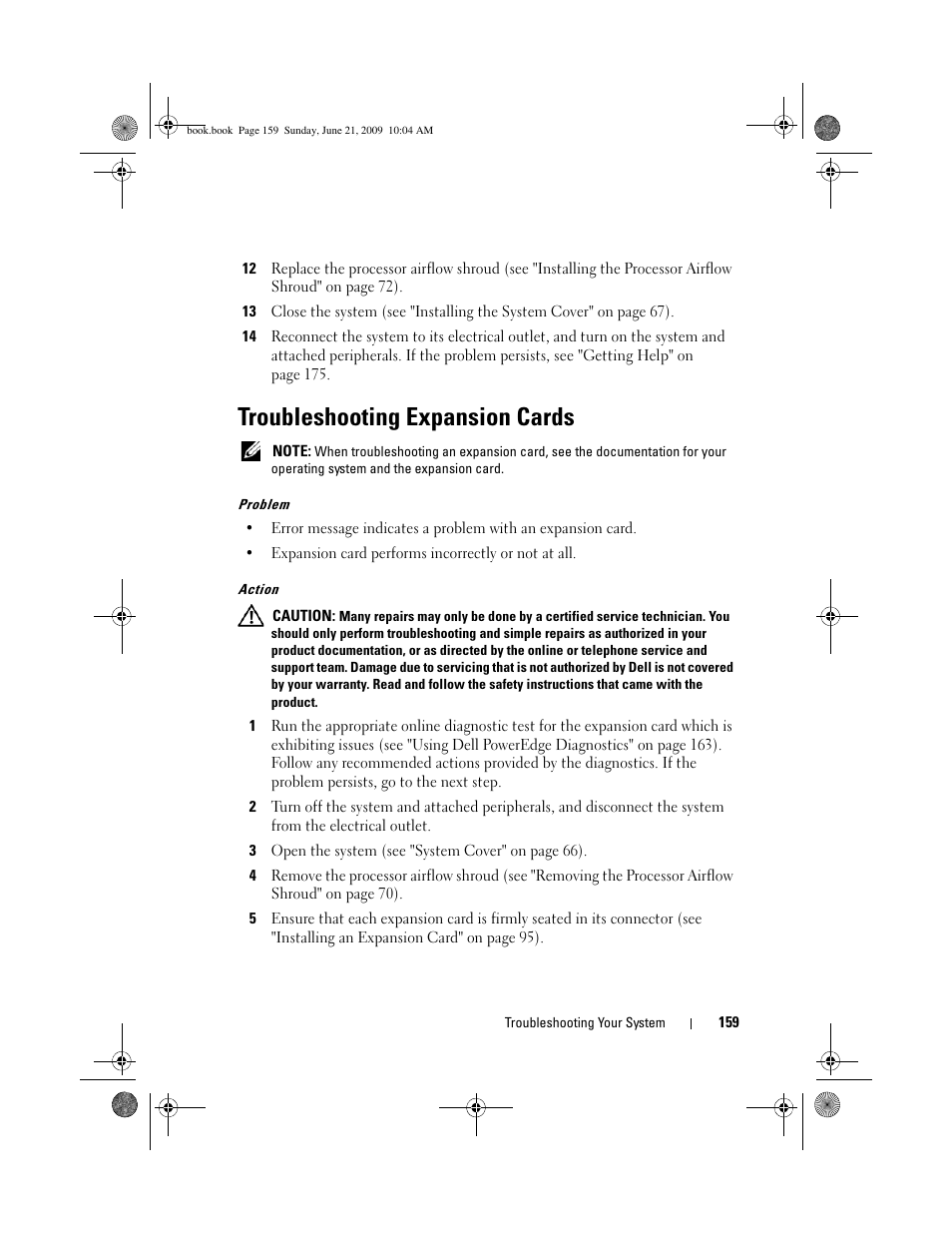 Troubleshooting expansion cards | Dell PowerEdge T300 User Manual | Page 159 / 194