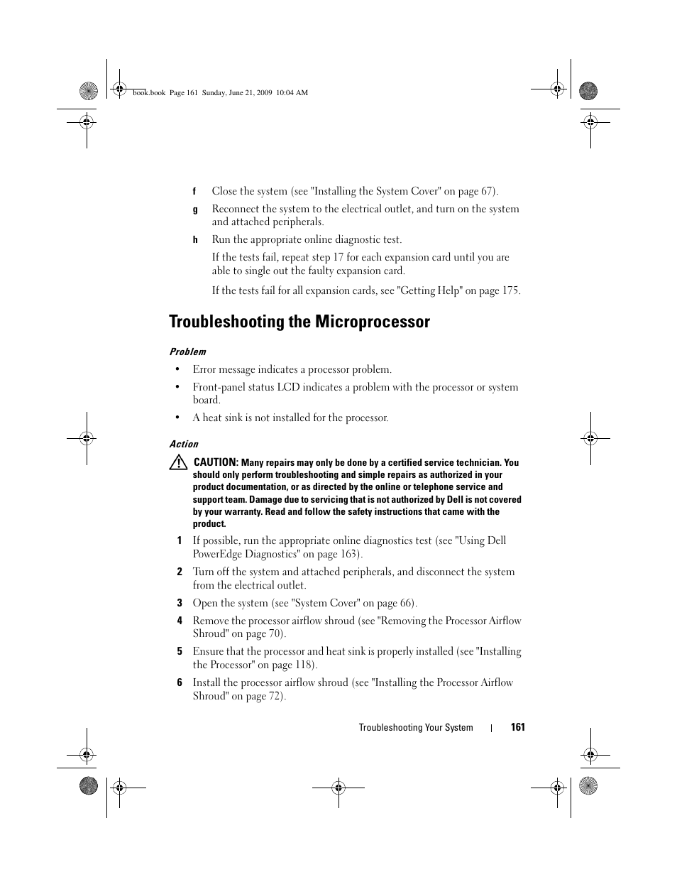 Troubleshooting the microprocessor | Dell PowerEdge T300 User Manual | Page 161 / 194