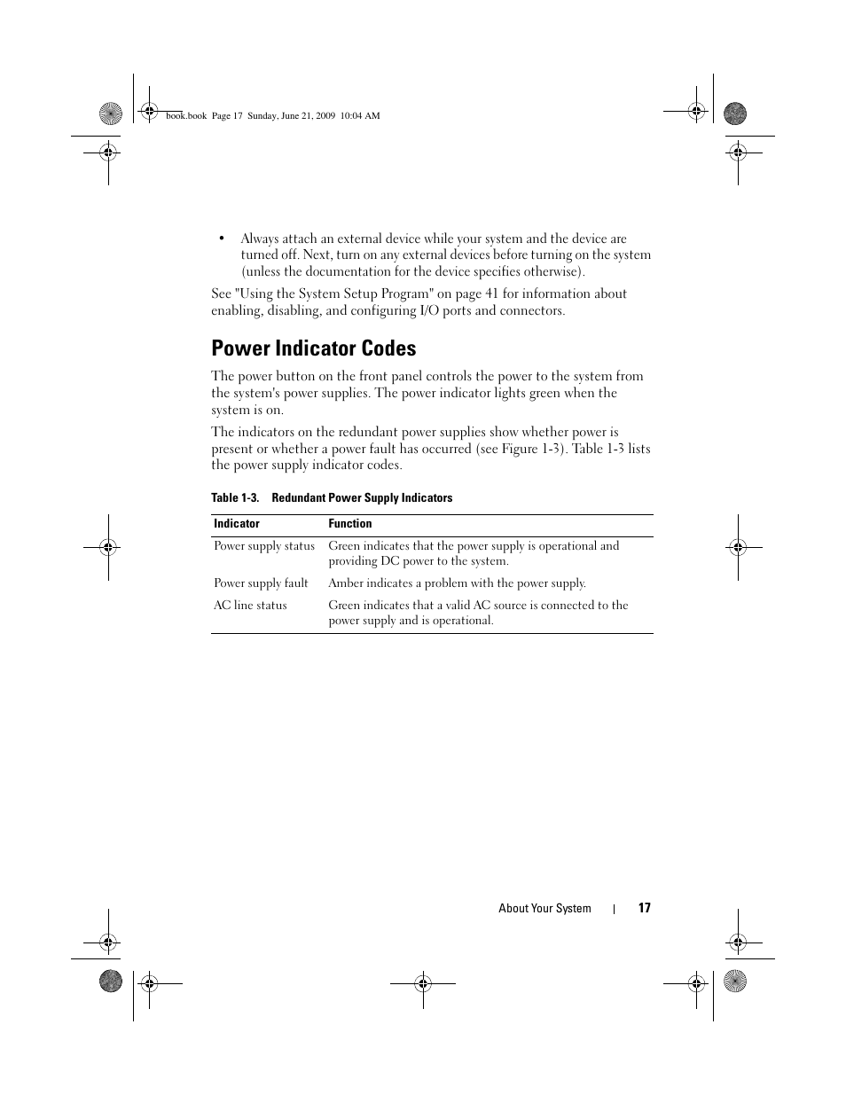 Power indicator codes | Dell PowerEdge T300 User Manual | Page 17 / 194