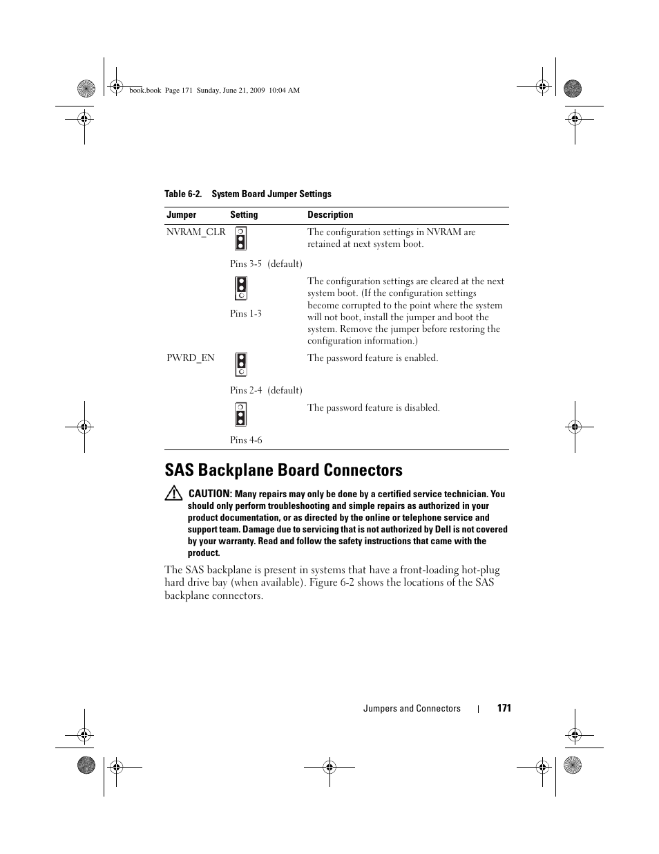 Sas backplane board connectors | Dell PowerEdge T300 User Manual | Page 171 / 194