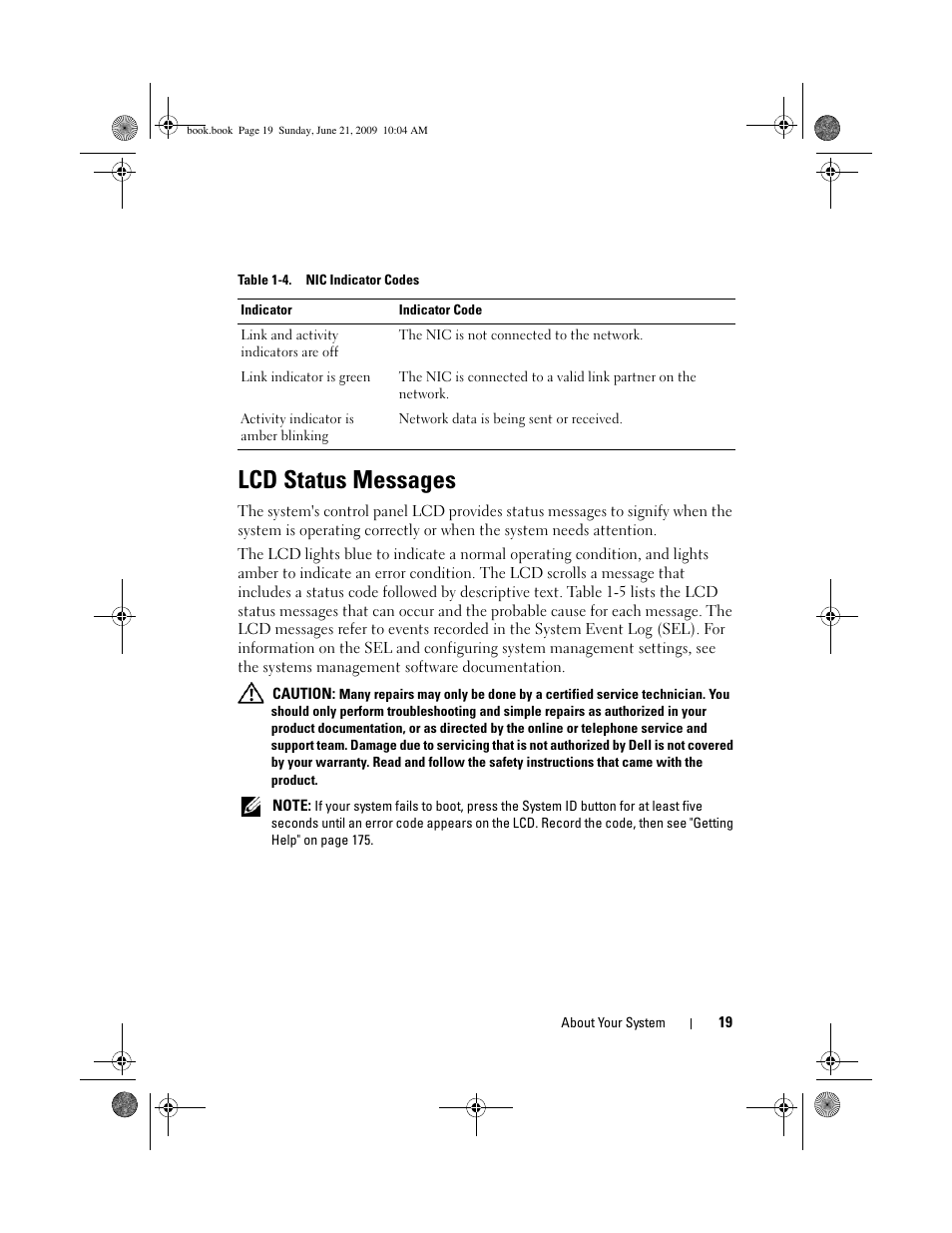 Lcd status messages | Dell PowerEdge T300 User Manual | Page 19 / 194