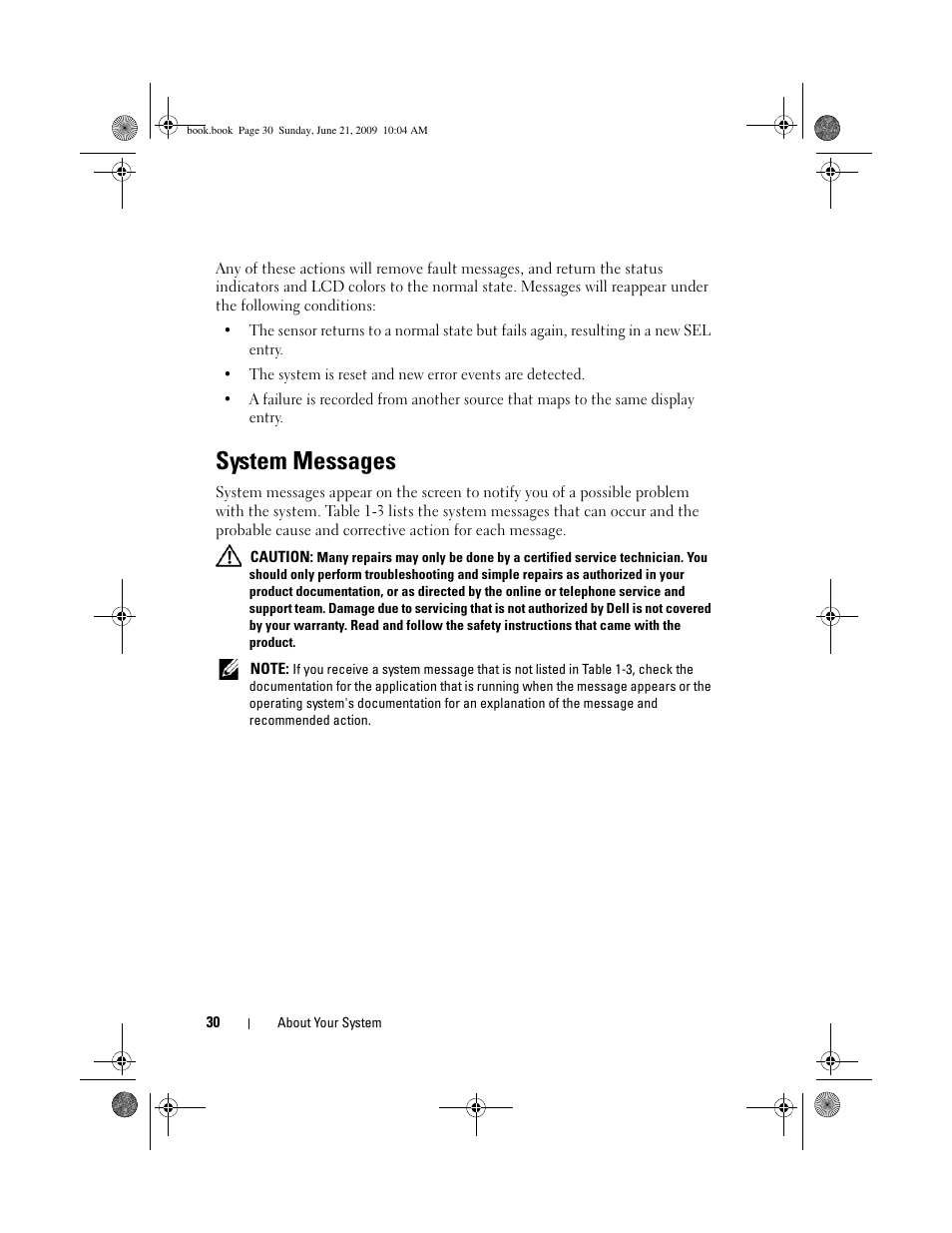 System messages | Dell PowerEdge T300 User Manual | Page 30 / 194