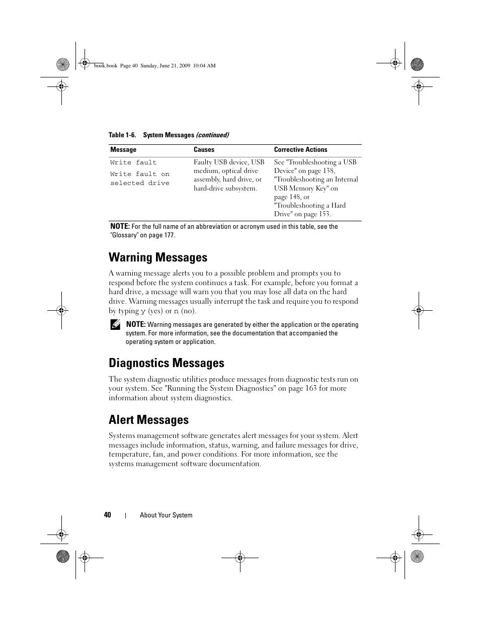 Warning messages, Diagnostics messages, Alert messages | Dell PowerEdge T300 User Manual | Page 40 / 194