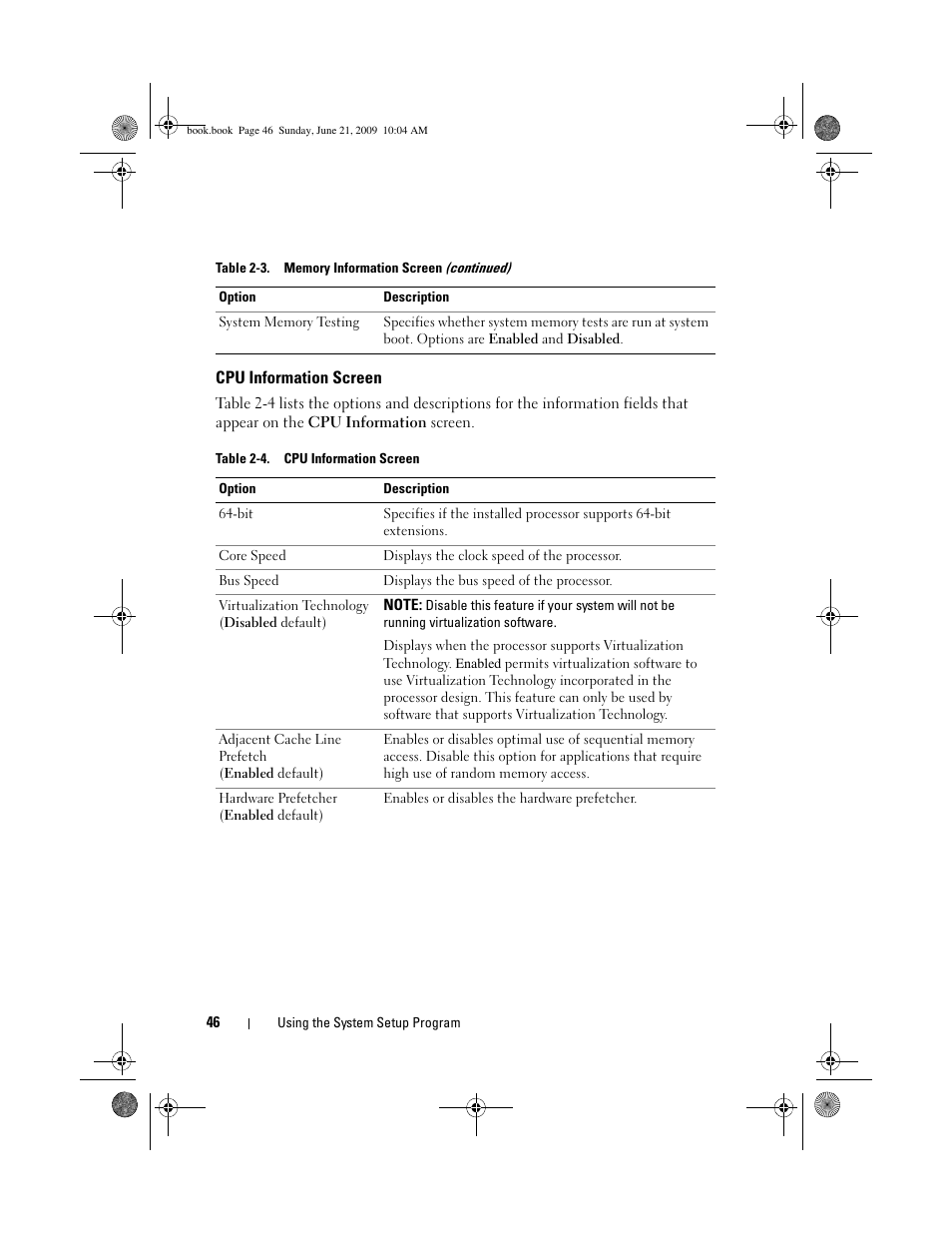 Cpu information screen | Dell PowerEdge T300 User Manual | Page 46 / 194