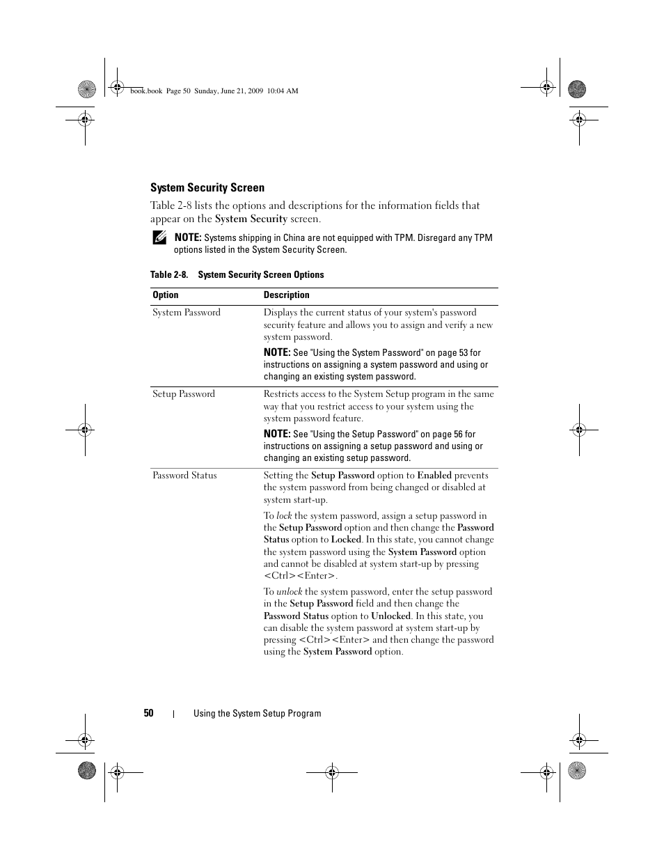 System security screen | Dell PowerEdge T300 User Manual | Page 50 / 194