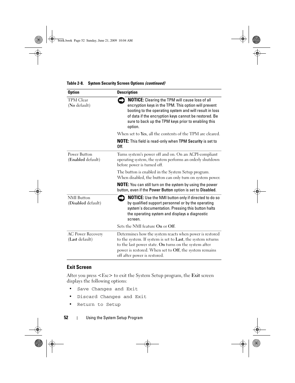 Exit screen | Dell PowerEdge T300 User Manual | Page 52 / 194