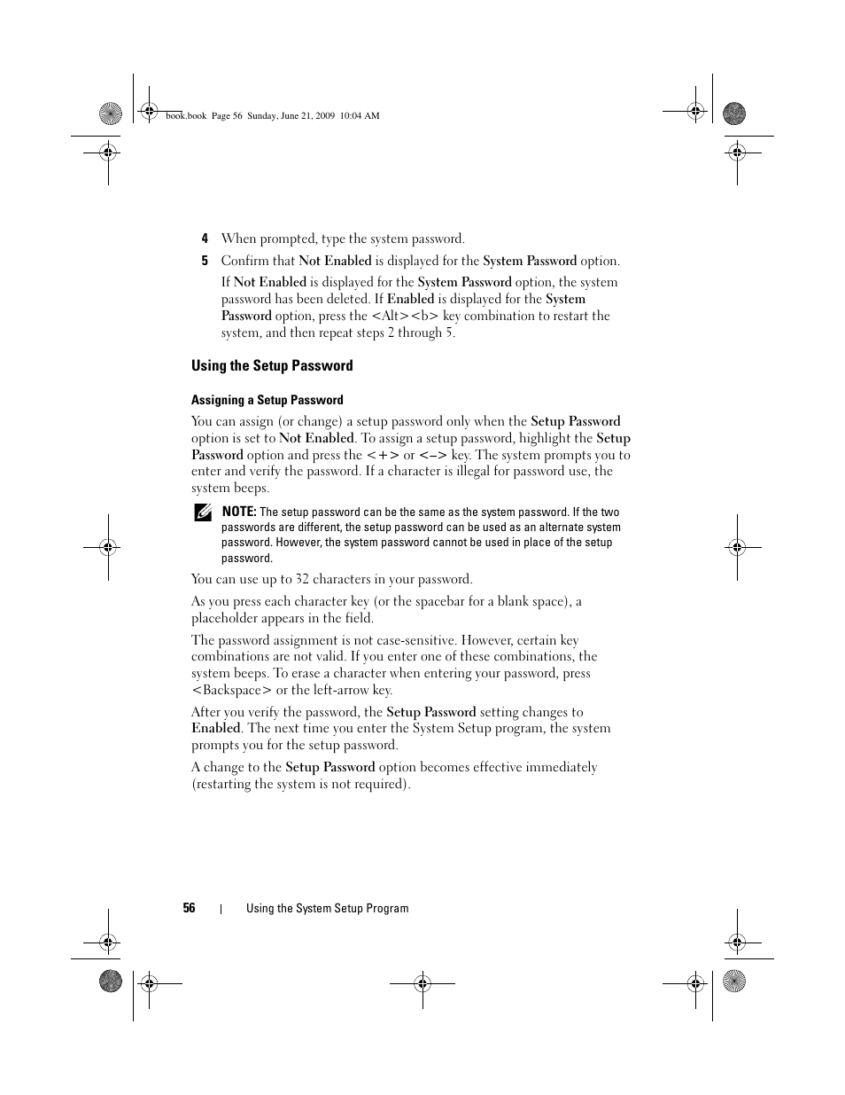 Using the setup password | Dell PowerEdge T300 User Manual | Page 56 / 194