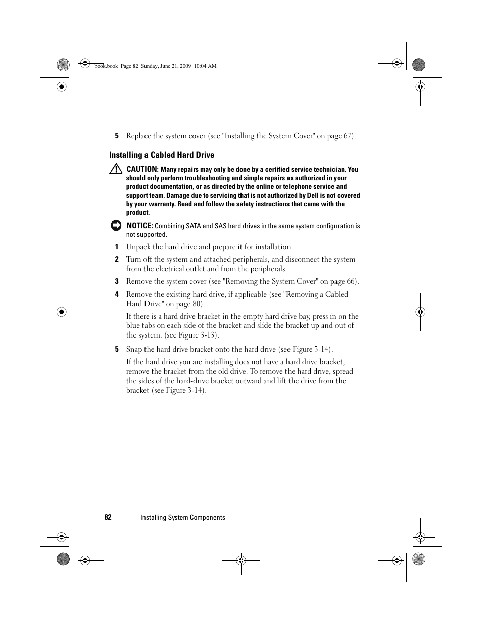 Installing a cabled hard drive | Dell PowerEdge T300 User Manual | Page 82 / 194