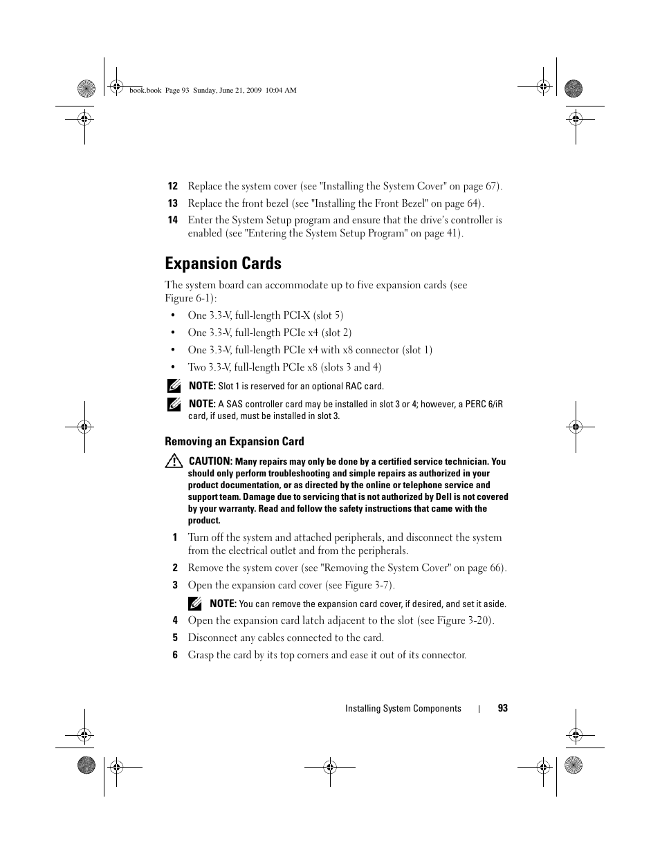 Expansion cards, Removing an expansion card | Dell PowerEdge T300 User Manual | Page 93 / 194