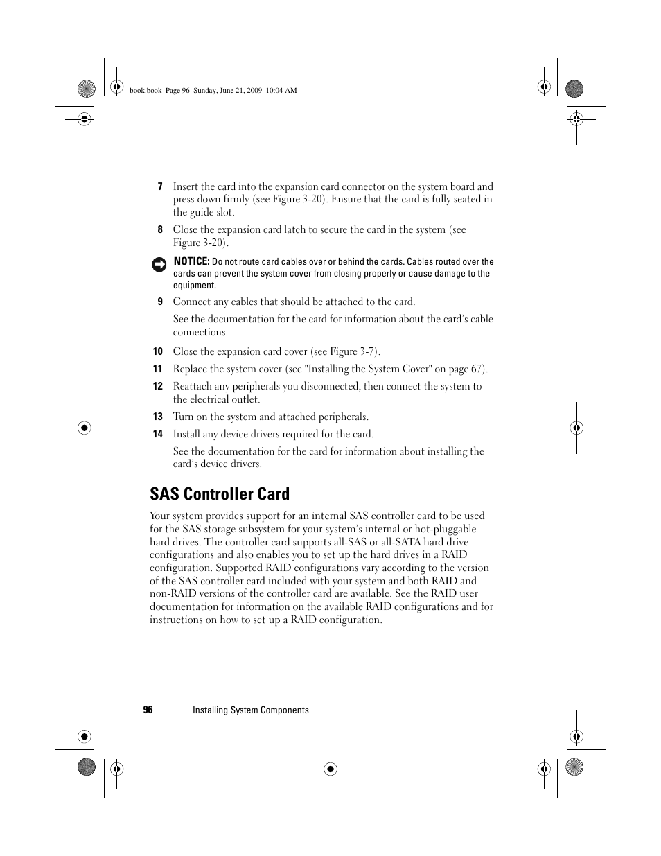 Sas controller card | Dell PowerEdge T300 User Manual | Page 96 / 194