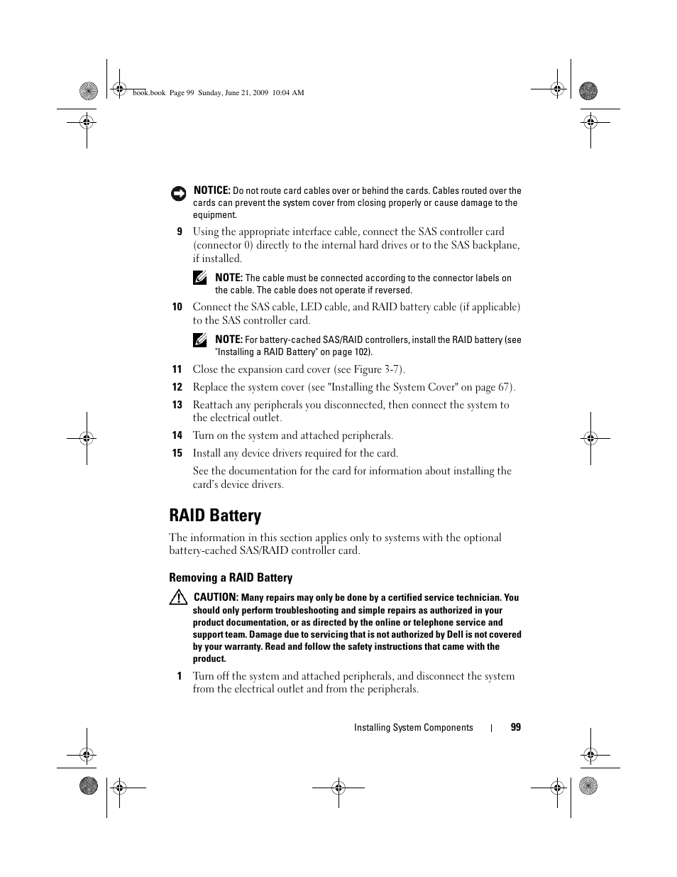 Raid battery, Removing a raid battery | Dell PowerEdge T300 User Manual | Page 99 / 194