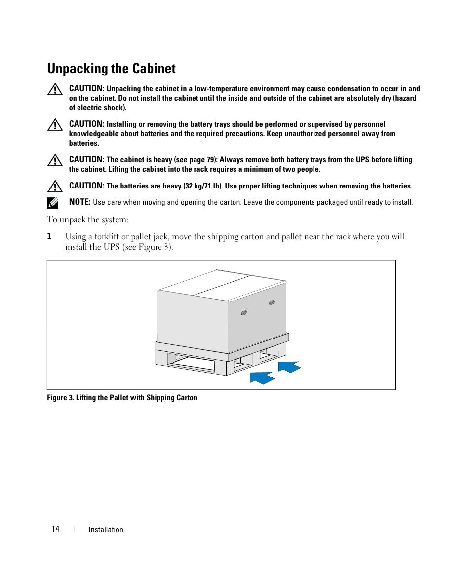 Unpacking the cabinet | Dell UPS 10000R User Manual | Page 14 / 92