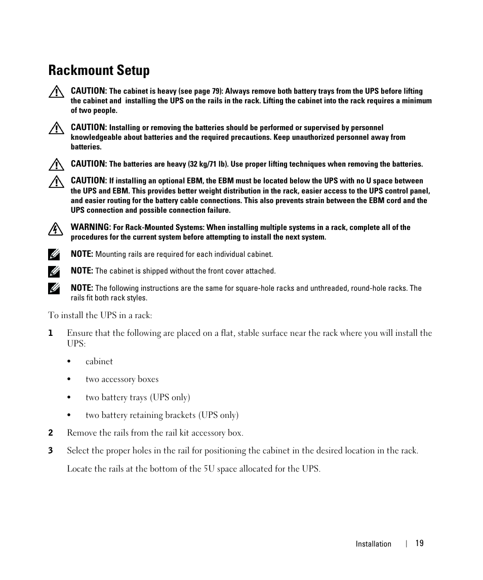 Rackmount setup | Dell UPS 10000R User Manual | Page 19 / 92