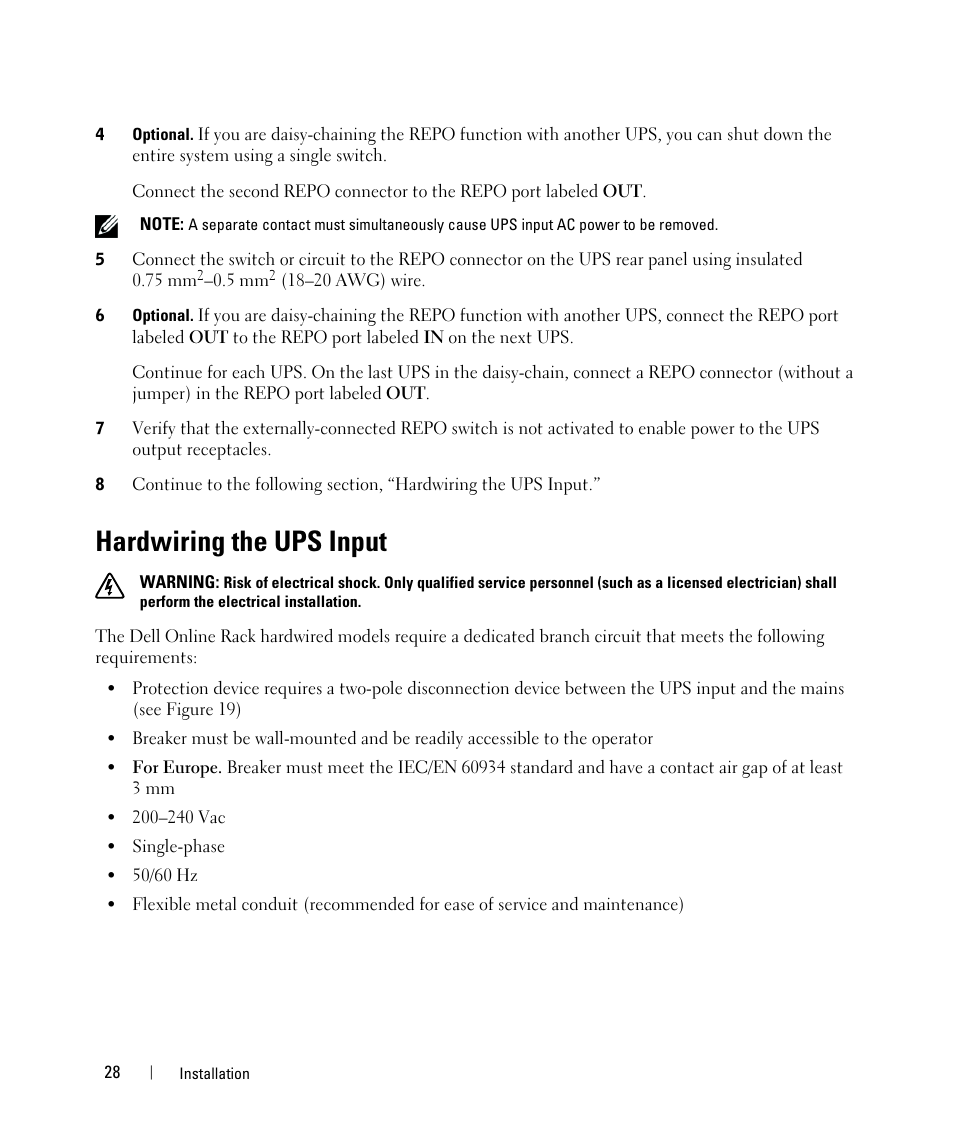 Hardwiring the ups input | Dell UPS 10000R User Manual | Page 28 / 92