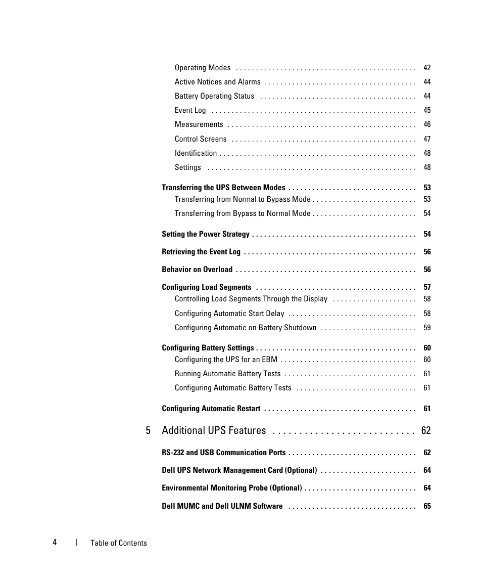 5additional ups features 62 | Dell UPS 10000R User Manual | Page 4 / 92