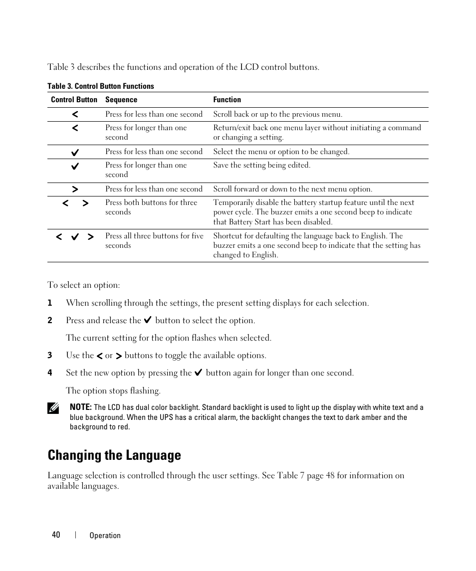 Changing the language | Dell UPS 10000R User Manual | Page 40 / 92