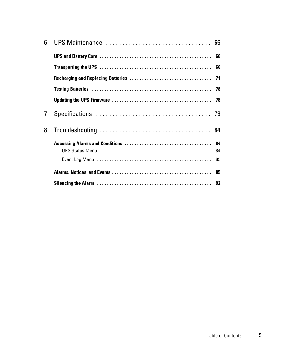 6ups maintenance 66 | Dell UPS 10000R User Manual | Page 5 / 92