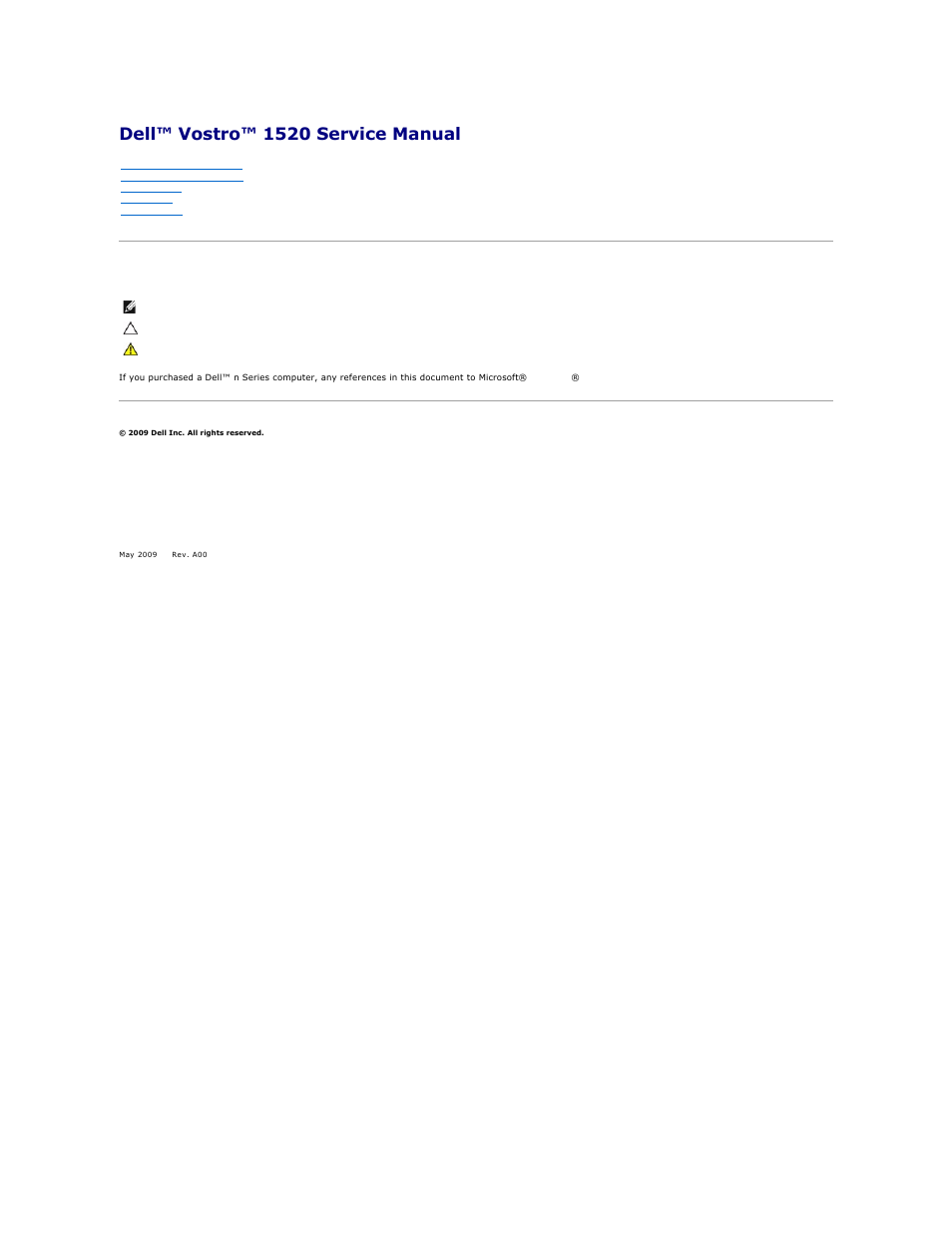 Dell Vostro 1520 (Early 2009) User Manual | 76 pages