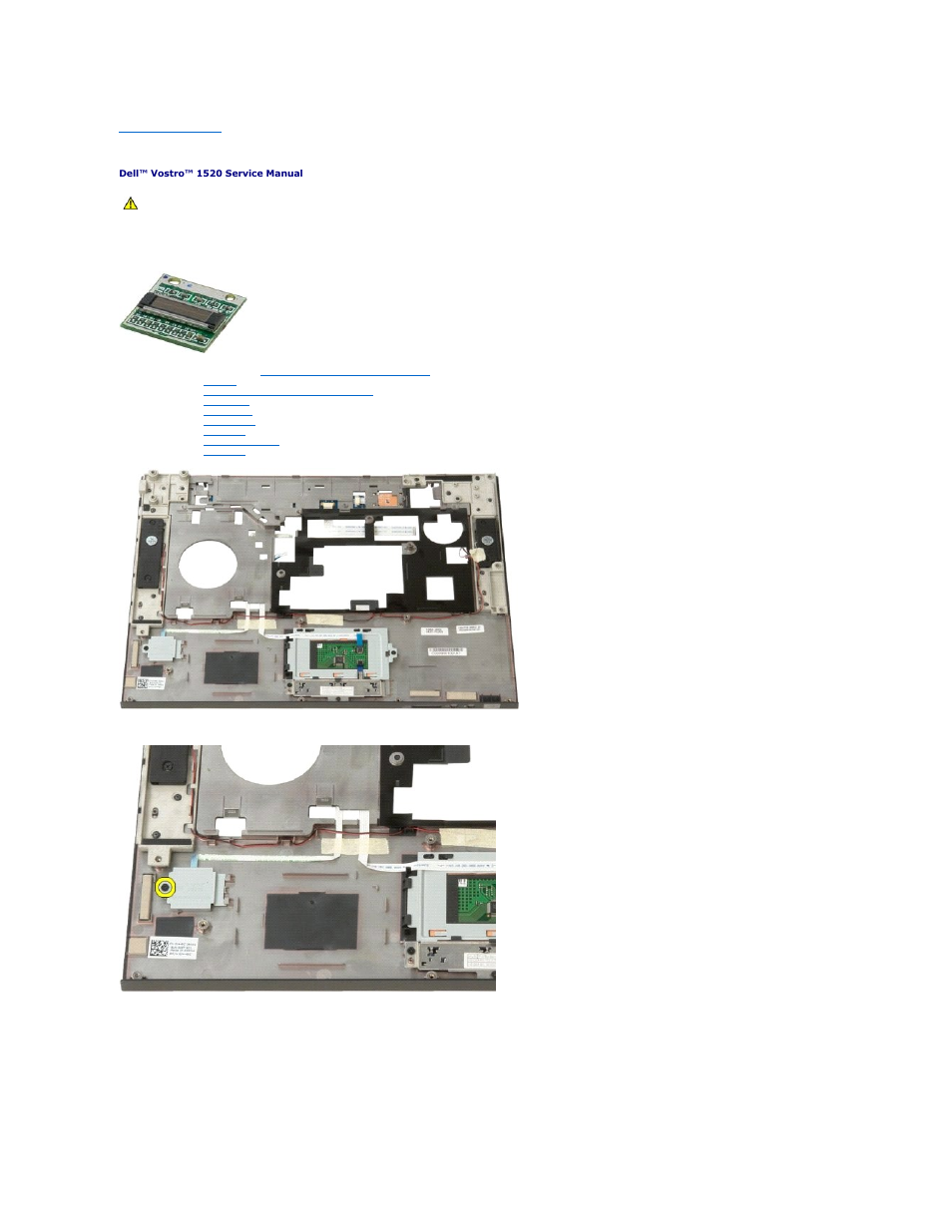 Fingerprint reader, Removing the fingerprint reader | Dell Vostro 1520 (Early 2009) User Manual | Page 34 / 76