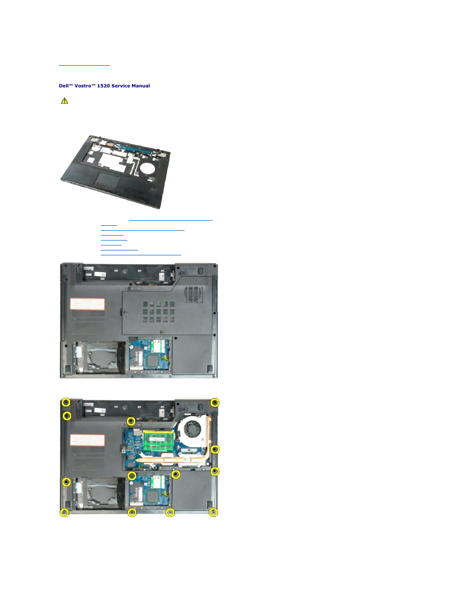 Palm rest, Removing the palm rest | Dell Vostro 1520 (Early 2009) User Manual | Page 50 / 76